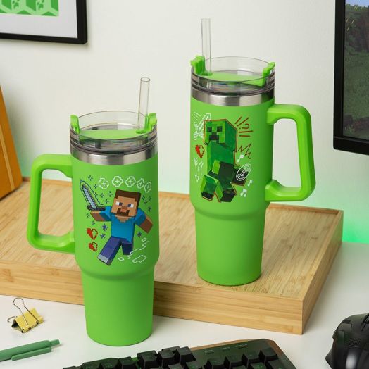 Minecraft Green 900ml Insulated Cup and Straw