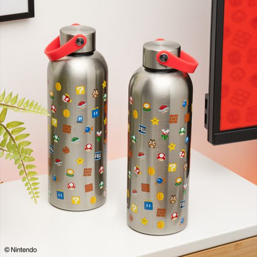 Super Mario Metal Water Bottle with Carry Loop